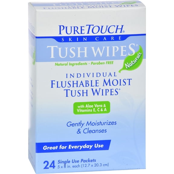 Pure Touch Skin Care Individual Flushable Moist Tush Wipes - 24 Ea
