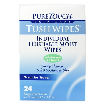 Pure Touch Skin Care - Individual Flushable Moist Tush Wipes Biodegradable - 24 Packet(s)