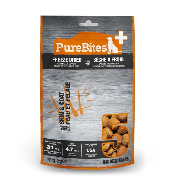 PureBites+ Skin & Coat Freeze Dried Dog Treats, 5 Ingredients, 3oz