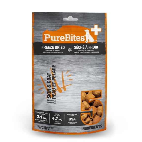 PureBites+ Freeze Dried Skin & Coat Dog Treats, 5 Ingredients, 3oz