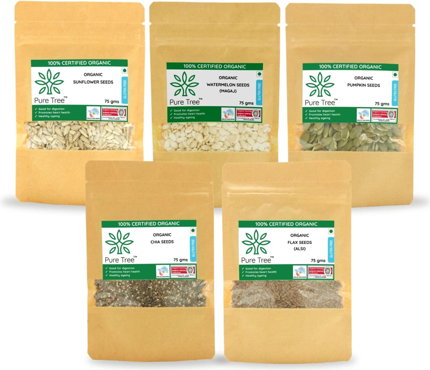 Pure Tree Certified Organic Pumpkin Seeds, Sunflower Seeds, Watermelon ...