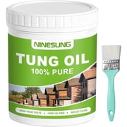 Pure Tung Oil for Wood Finishing with Wood Brush, 8 Fl.Oz Premium Wood Oil - Waterproof Wood Sealer Indoor and Outdoor, Tung Oil for Unfinished Bare Wood, Such as Wood Furniture Floors 8 Ounces
