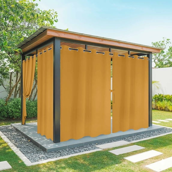 Pure Turmeric Outdoor Curtains for Patio Waterproof, Windproof Privacy Curtains with Weighted Bottom, Simple Solid Color Outside Drapes for Picnic Garage Backyard Cabana 54"x84" 1 Panel