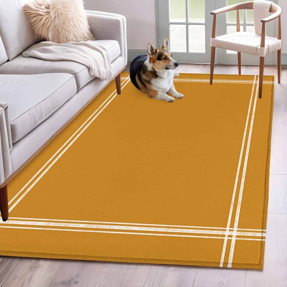 Pure Turmeric Runner Rug 2.7x5 FT, Non Slip Entryway Carpet, Simple Solid Color Washable Soft Floor Carpet Entrance Mat Non-Shedding Throw Rug for Hallway Laundry Room Bedside
