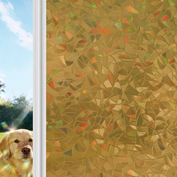 Pure Turmeric Window Privacy Film Stain Glass, Reusable Decorative Rainbow Window Film, Simple Solid Color Non-Adhesive Static Cling Sun Blocking Stickers Decals Covers 17.7" x 39.3" (2pcs)
