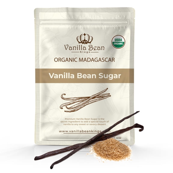 Pure Vanilla Bean Sugar - Made with Real Madagascar Vanilla Pods & Pure Cane Sugar - For Cooking, Baking, & Additional Flavoring - A Sweet Substitute for Extract, Paste, and Beans - 12 OZ