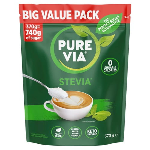 Pure Via Stevia Leaf Zero Calories Sweetener 370g, British Import (Pack of 2)