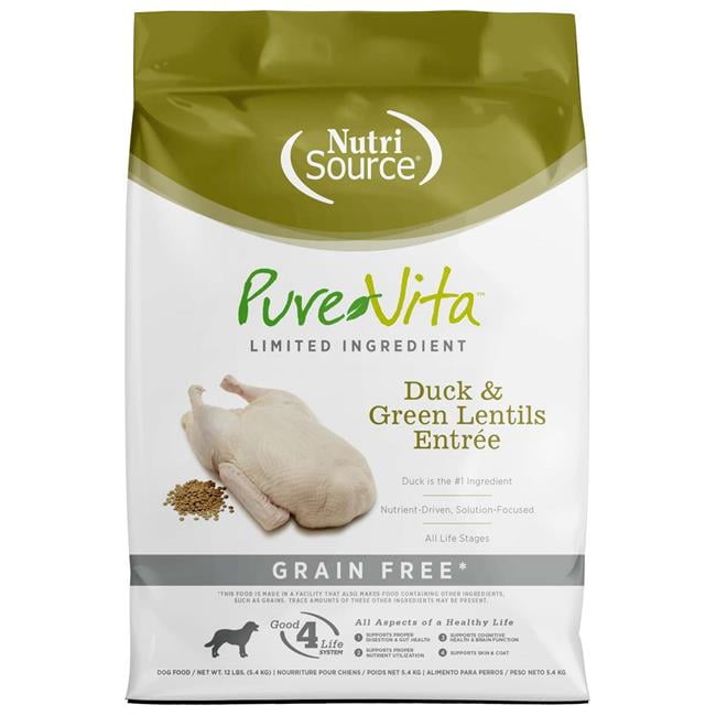 NutriSource PureVita Grain Free All Life Stages Duck & Green Lentils ... - Grain Free Dog Food With Pumpkin And Lentils