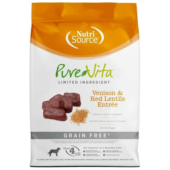 NutriSource PureVita Grain Free All Life Stages Venison & Red Lentils Entree Dog Food 12 lb