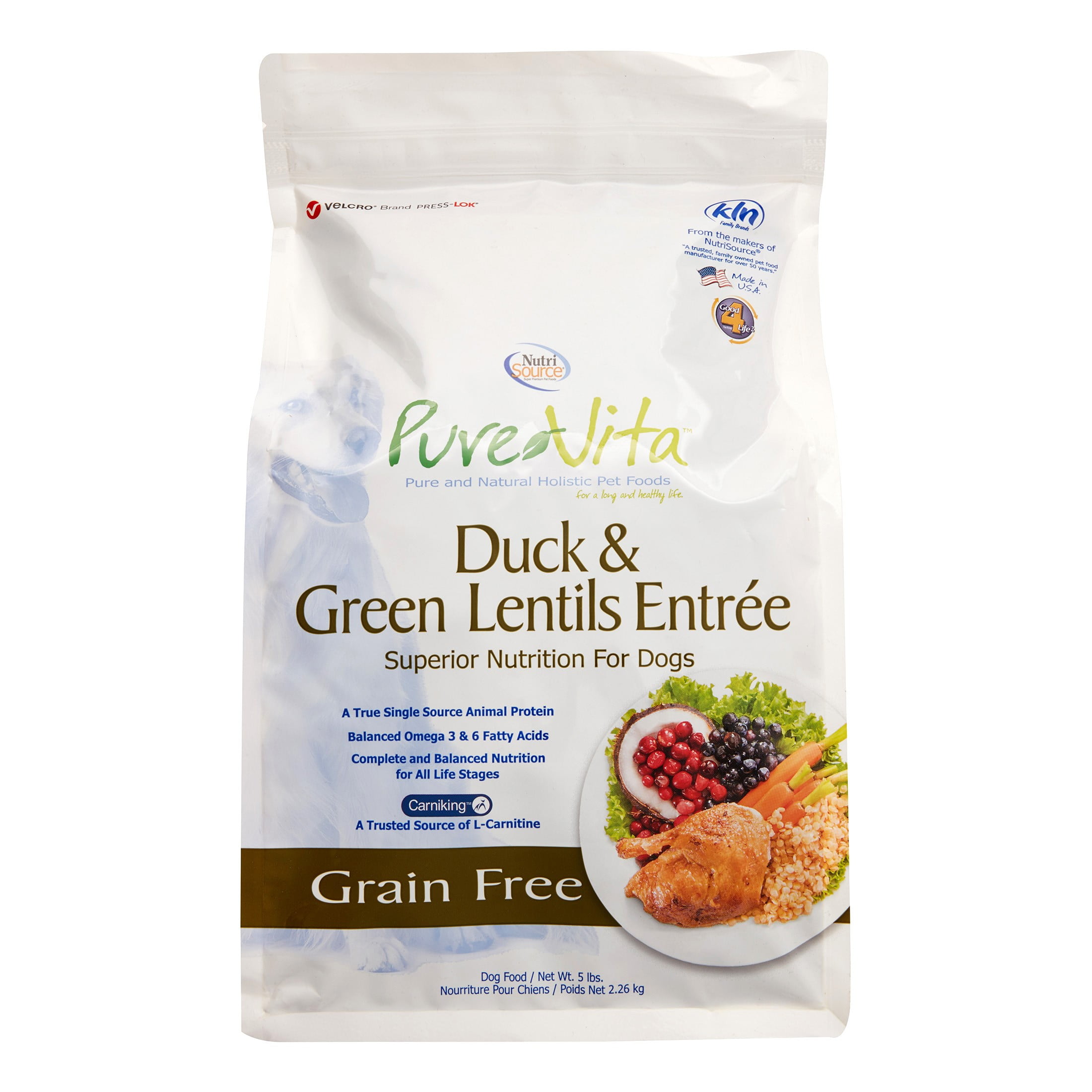 Pure Vita Grain Free Duck Green Lentils Entree Dry Dog Food 5 Lb