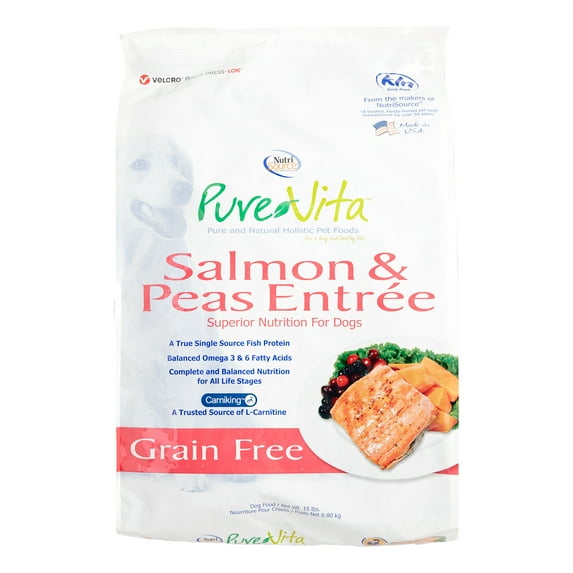 Pure Vita Grain-Free Salmon & Peas Entree Dry Dog Food, 15 Lb