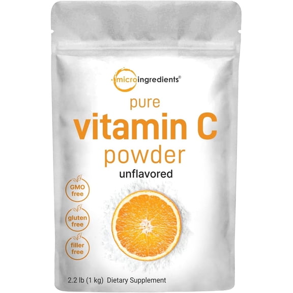 Micro Ingredients Pure Vitamin C Powder, 2.2lbs (1kg) | Unflavored Ascorbic Acid Supplements | Non-GMO, Gluten Free