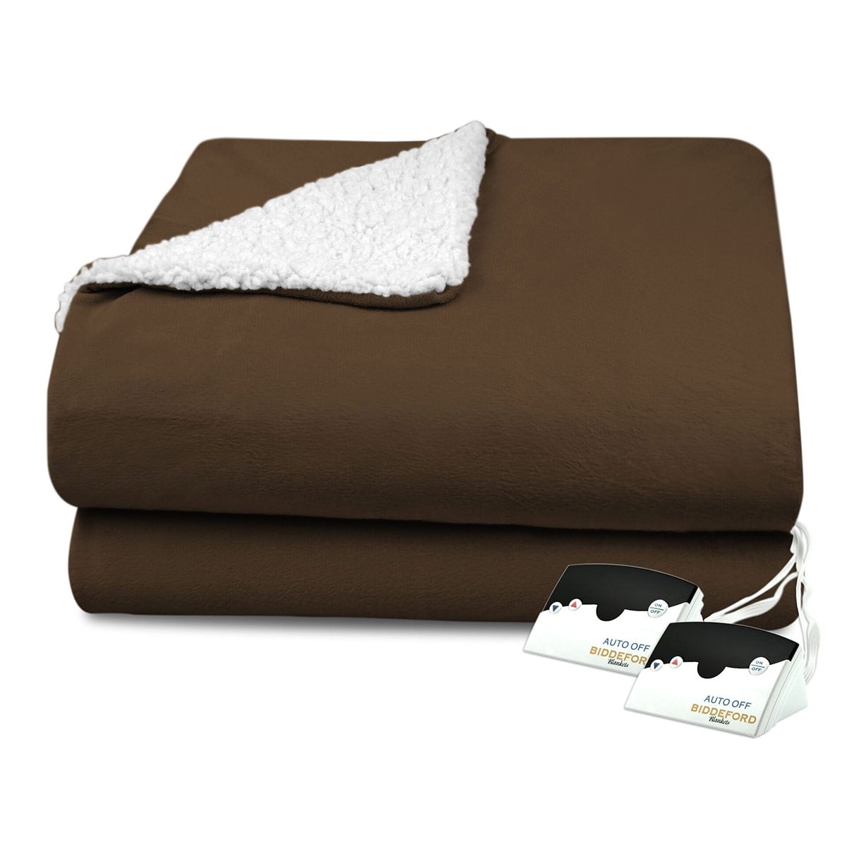 Pure Warmth Biddeford Micro Mink Sherpa Electric Heated Blanket King Chocolate