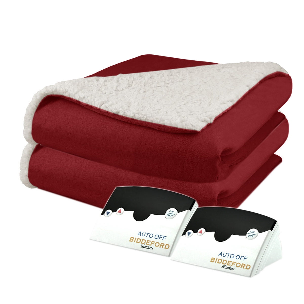 Pure Warmth Biddeford Micro Mink and Sherpa Electric Heated Blanket Queen Brick