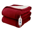 thumbnail image 1 of Pure Warmth Flannel Sherpa Electric Heated Warming 50x60 Throw Blanket Red White, 1 of 4