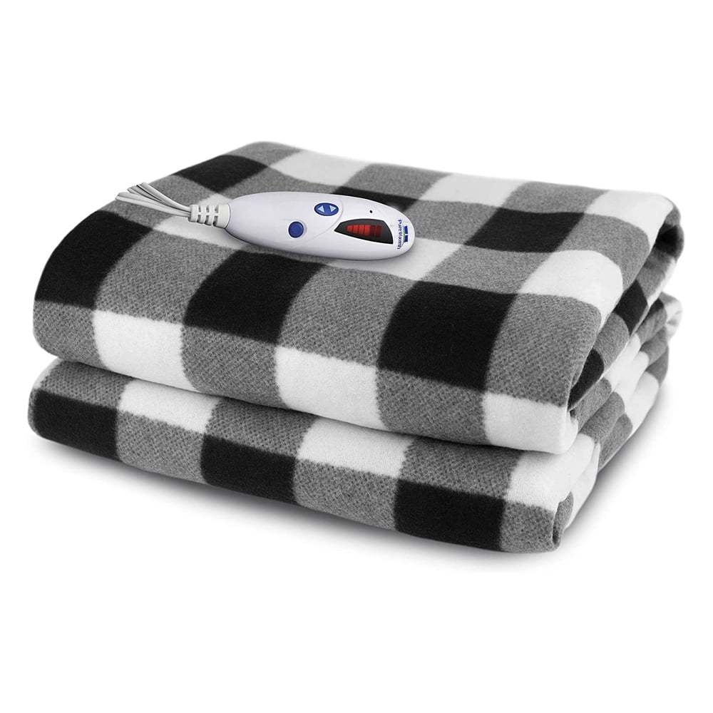 Pure Warmth Microplush Electric Heated Warming Throw Blanket Black White Buffalo Check Walmart