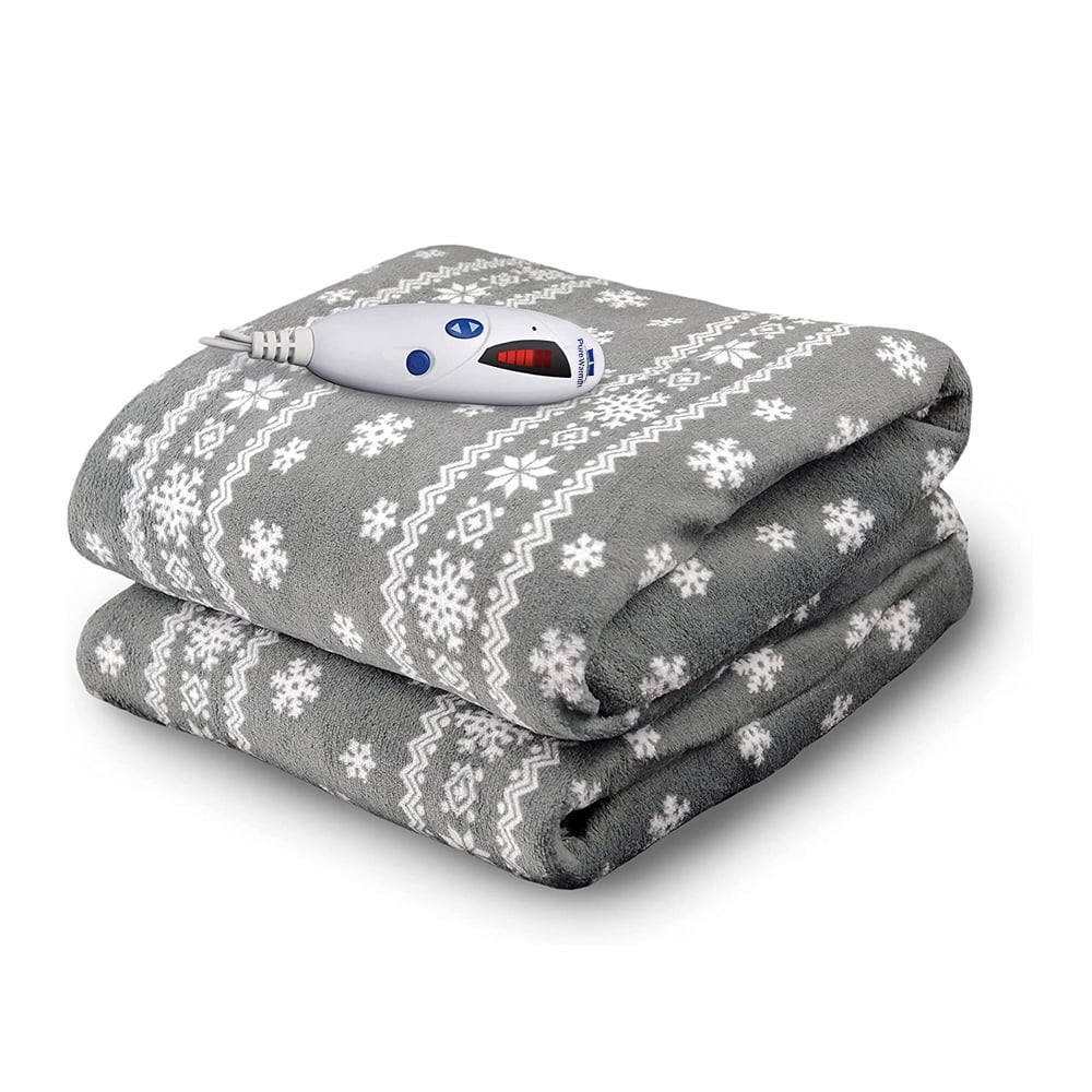Pure Warmth Microplush Electric Heated Warming Throw Blanket Grey