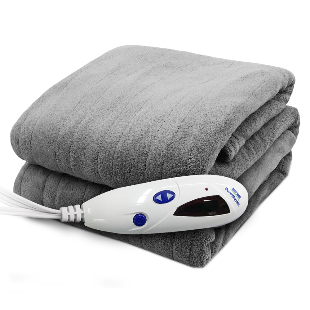 Pure Warmth Microplush Electric Heated Warming Throw Blanket Grey