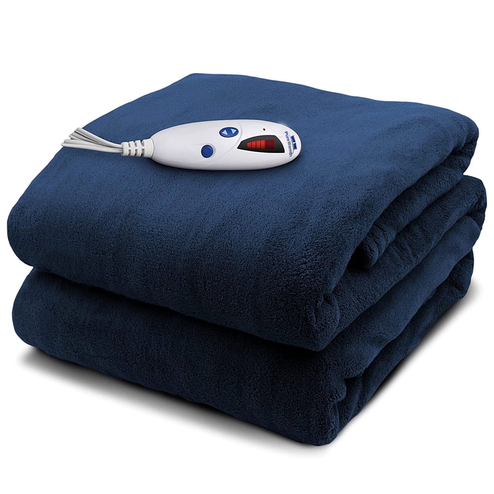 Pure Warmth Microplush Electric Heated Warming Throw Blanket Navy Blue