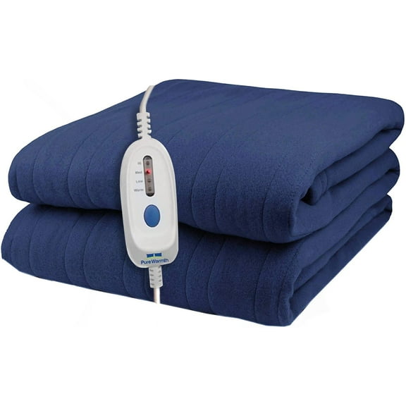 Pure Warmth Polar Fleece Electric Heated Warming 50x60 Throw Blanket Navy Blue