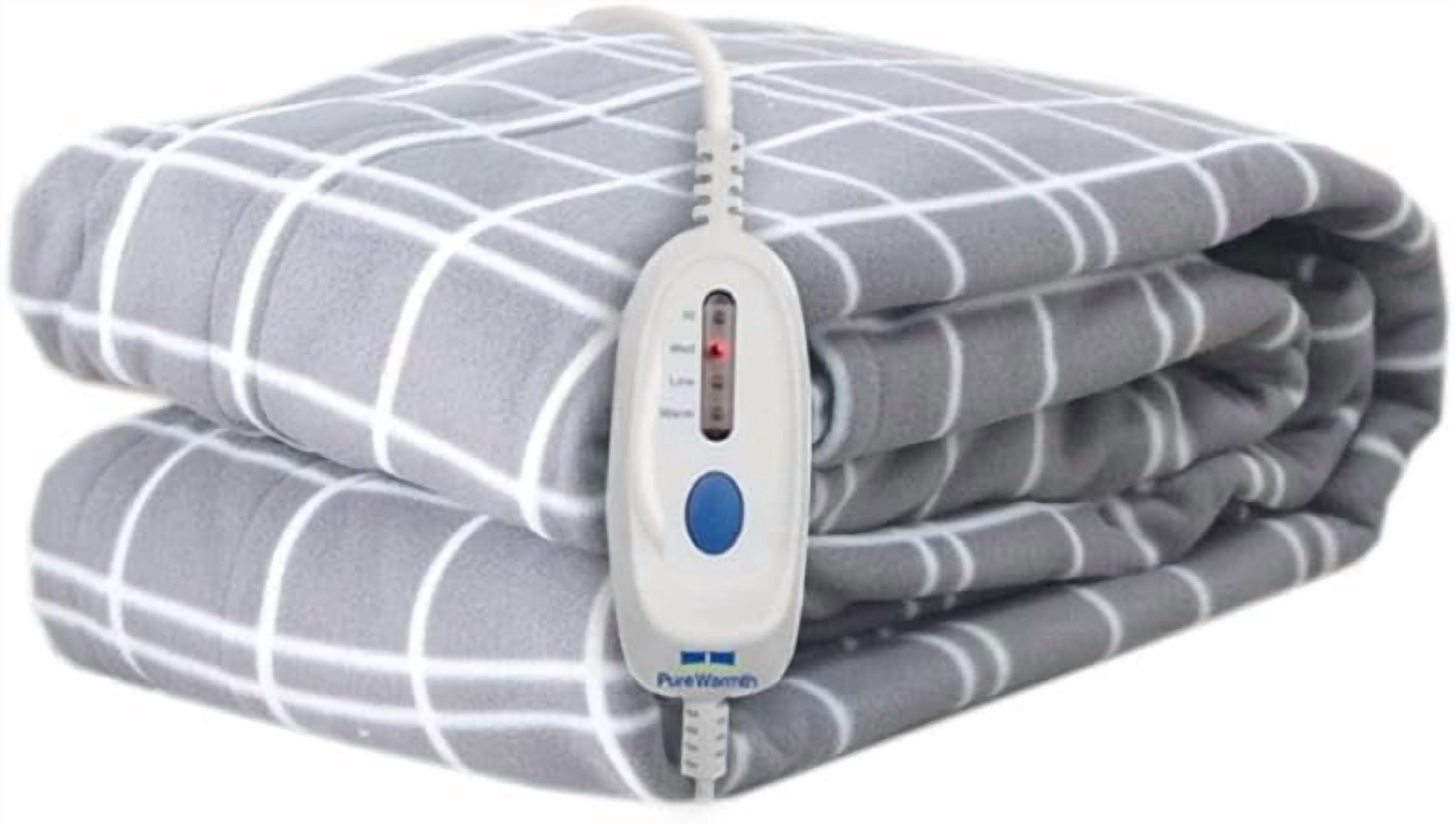 Pure Warmth Printed Fleece Electric Heated Warming Full Blanket Light Grey White