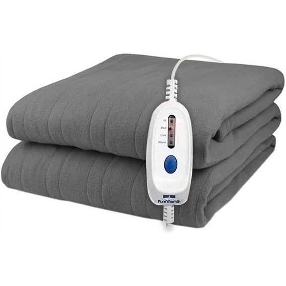 Pure Warmth Solid Flannel Electric Heated Warming Full Blanket - Adjustable Heat Settings with Auto Shut Off - UL Certified Cozy Heated Blanket for Home - Gray