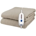 thumbnail image 1 of Pure Warmth Solid Flannel Electric Heated Warming Full Blanket Beige, 1 of 5