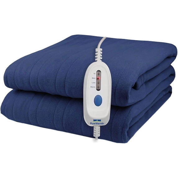 Pure Warmth Solid Flannel Electric Heated Warming Twin Blanket Navy Blue