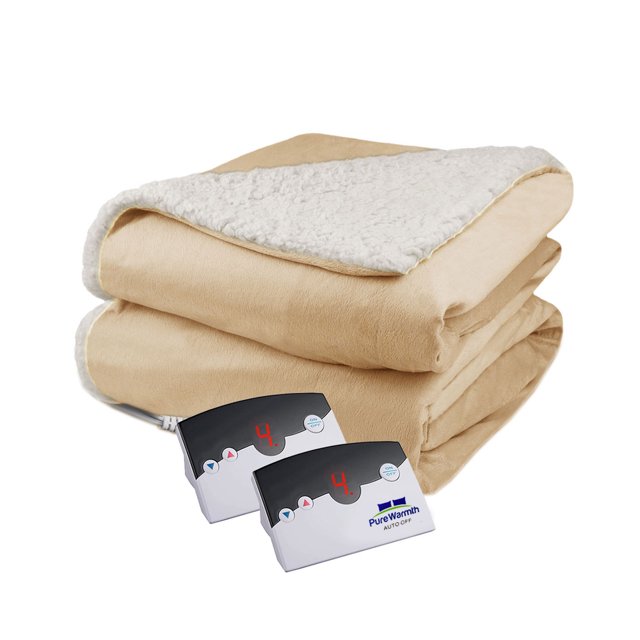 Pure Warmth Velour Sherpa Electric Heated Warming Blanket King Linen