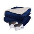 thumbnail image 1 of Pure Warmth Velour Sherpa Electric Heated Warming Blanket King Navy Blue, 1 of 4