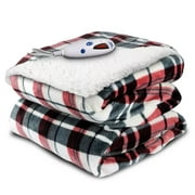 Pure Warmth Velour Sherpa Electric Heated Warming Throw Blanket Linen Plaid