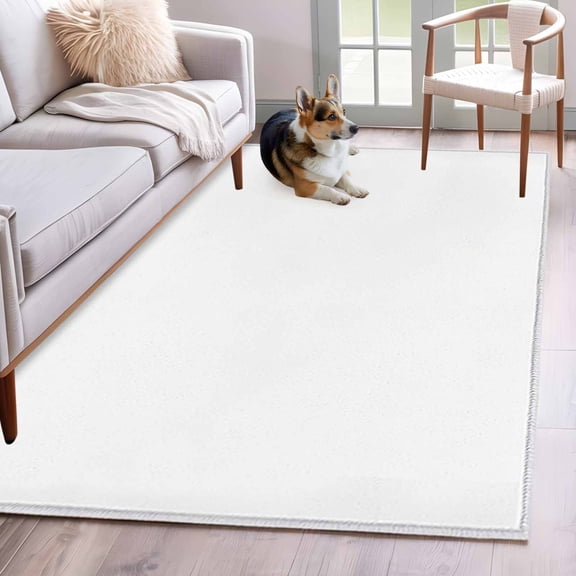 Pure White 4x6 Area Rugs for Living Room, Solid Color Non Slip Floor Mat Washable Low-Profile Indoor Carpet for Bedroom, Dining Room, Bathroom