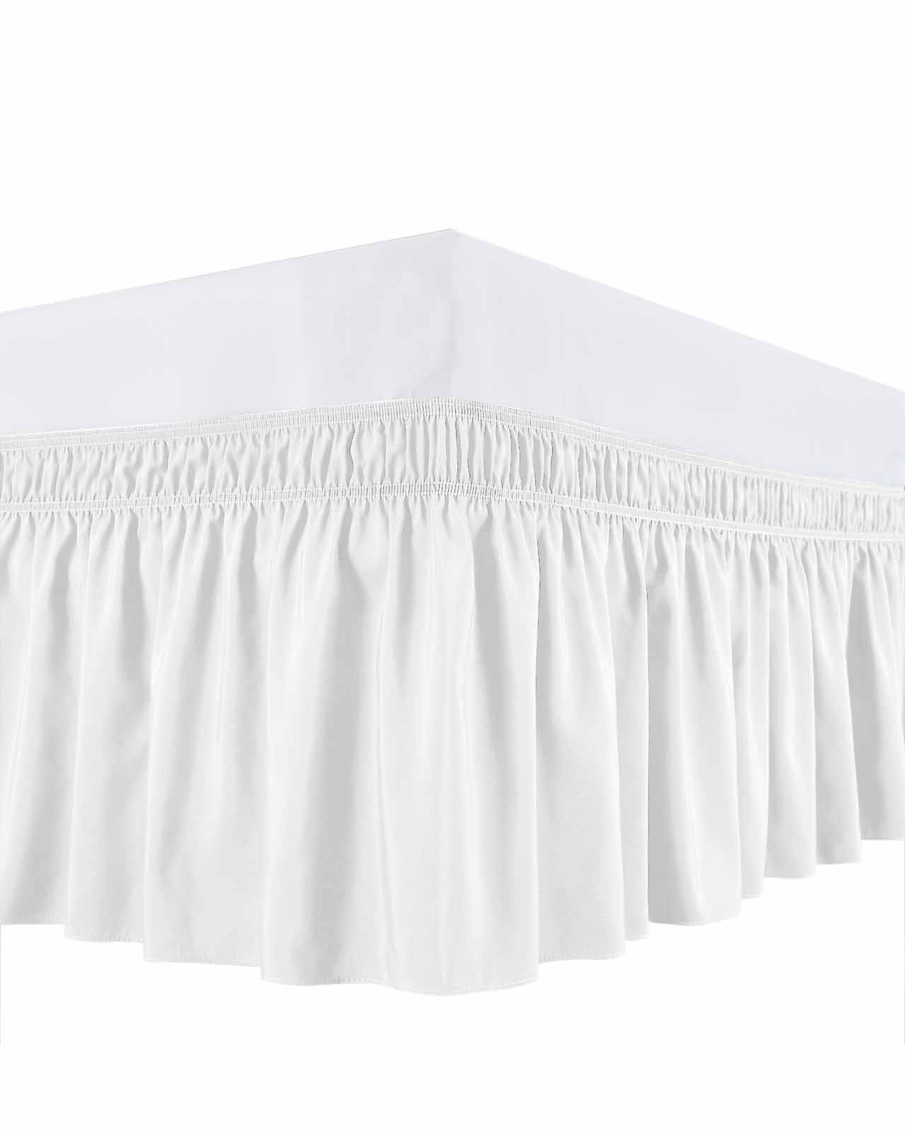 Pure White Bed Skirt Solid Color Bed Skirts King Size 18 Inch Drop, Wrap Around Dust Ruffle&nbsp;Bedskirt with Adjustable Elastic Belt for Queen Size Beds