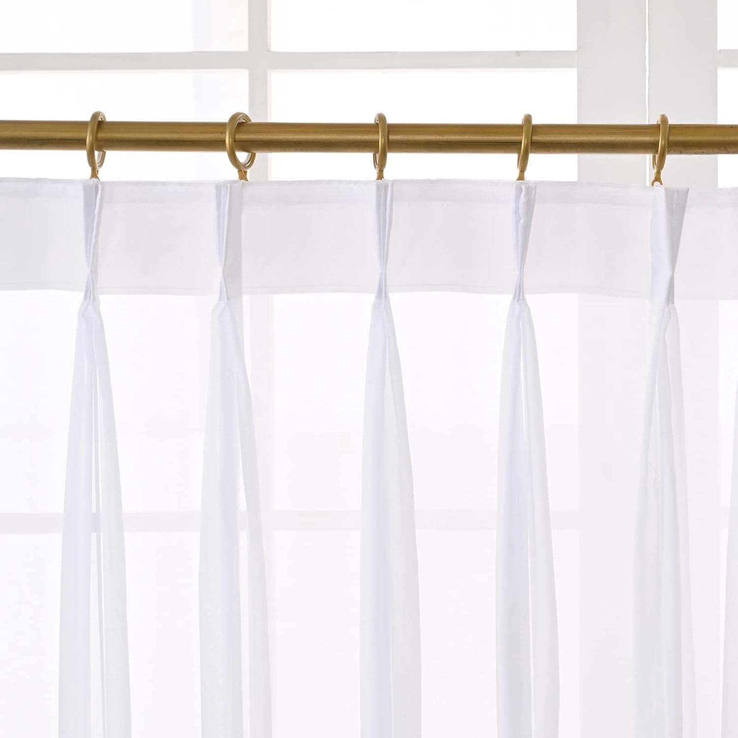 Pure White Triple Pinch Pleat Sheer Curtains - 75" W X 96" L Panels (Set Of 2), Chiffon Voile
