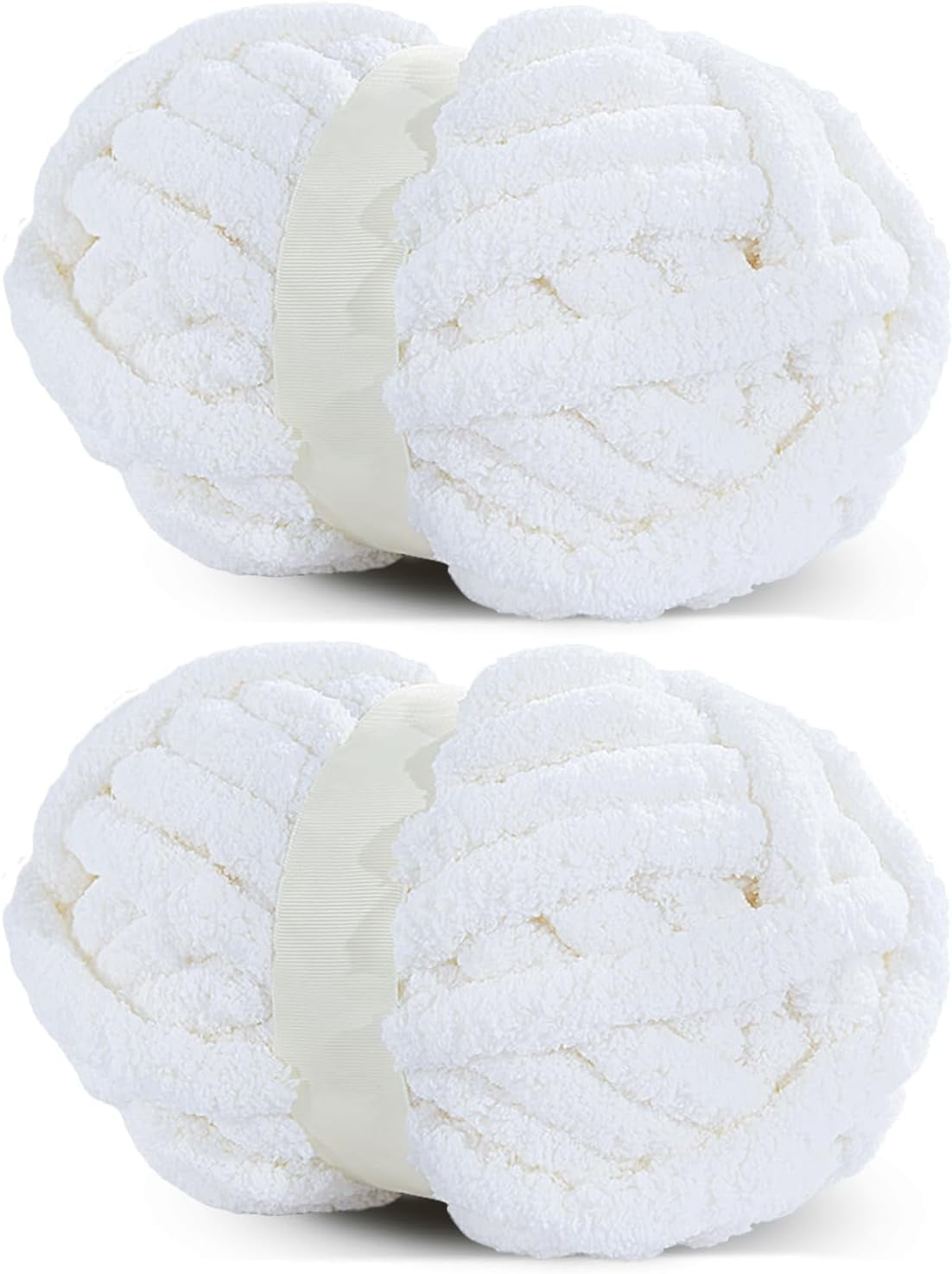Pure White Chunky Chenille Yarn for Crocheting, Bulky Thick Fluffy Yarn for Knitting,Super Bulky Chunky Yarn for Hand Knitting Blanket, Soft Plush Yarn, 2 Jumbo Pack (27 yds,8 oz Each Skein)
