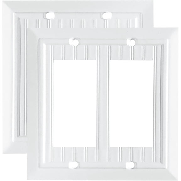 Pure White Classic Beadboard Wall Plates,Light Switch Covers,Electrical Outlet Covers, Switch Plates of Various Combination, Nature Bamboo Fiber Wall plate (2 Gang Decorator 2 Pack)