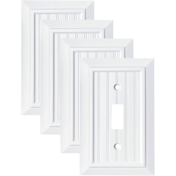 Pure White Classic Beadboard Wall Plates,Light Switch Covers,Electrical Outlet Covers, Switch Plates of Various Combination, Nature Bamboo Fiber Wall plate (1 Gang Toggle 4 Pack)