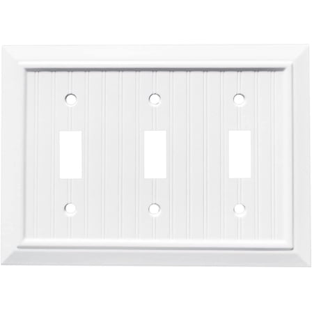 Pure White Classic Beadboard Wall Plates,Light Switch Covers,Electrical Outlet Covers, Switch Plates of Various Combination, Nature Bamboo Fiber Wall plate (3 Gang Toggle 1 Pack)