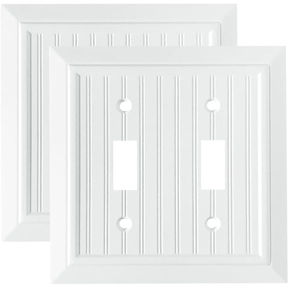Pure White Classic Beadboard Wall Plates,Light Switch Covers,Electrical Outlet Covers, Switch Plates of Various Combination, Nature Bamboo Fiber Wall plate (2 Gang Toggle 2 Pack)