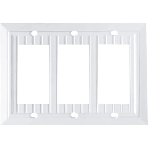 Funkiim 3 Gang Natural Bamboo Fiber White Classic Beadboard Decorator/Rocker Switch Plate