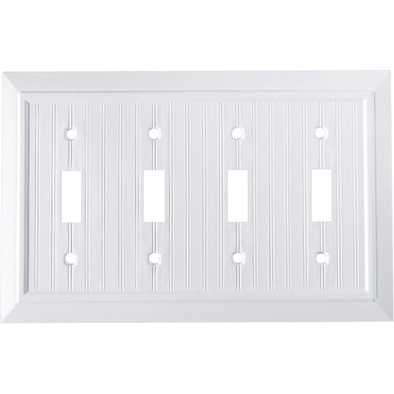 Pure White Classic Beadboard Wall Plates,Light Switch Covers,Electrical Outlet Covers, Switch Plates of Various Combination, Nature Bamboo Fiber Wall plate(4 Gang Toggle 1 Pack)