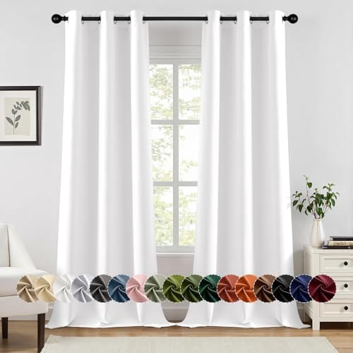 Pure White Curtains for Bedroom Living Room 96 Inches Long 2 Panels ...
