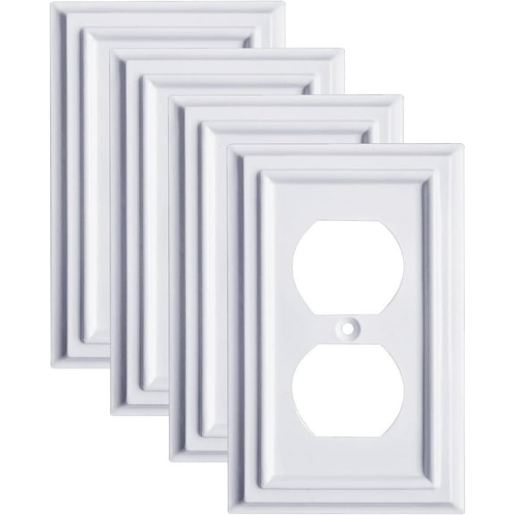 Pure White Decorative Outlet Covers Wall Plates, Bamboo Fiber Light Switch Covers, Natural Material Electric Receptacle Switch Plate Outlet Cover of various styles (1 Gang Duplex 4 Pack)
