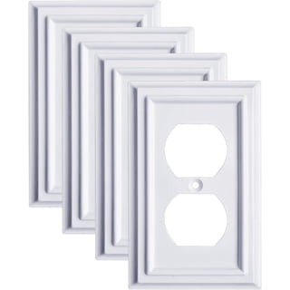 Pure White Decorative Outlet Covers Wall Plates, Bamboo Fiber Light Switch Covers, Natural Material Electric Receptacle Switch Plate Outlet Cover of various styles (1 Gang Duplex 4 Pack)