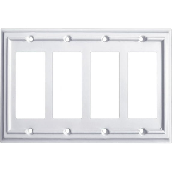 Pure White Decorative Outlet Covers Wall Plates, Bamboo Fiber Light Switch Covers, Natural Material Electric Receptacle Switch Plate Outlet Cover of various styles (4 Gang Decorator 1 Pack)