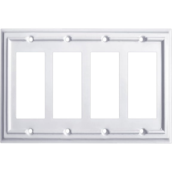 Pure White Decorative Outlet Covers Wall Plates, Bamboo Fiber Light Switch Covers, Natural Material Electric Receptacle Switch Plate Outlet Cover of various styles (4 Gang Decorator 1 Pack)