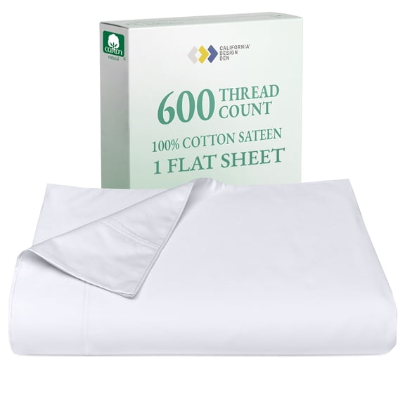 White Flat Sheet Queen Size - 600 Thread Count 100% Natural Cotton, Breathable 1 Piece Bed Sheet, Smooth Sateen Weave Top Sheet