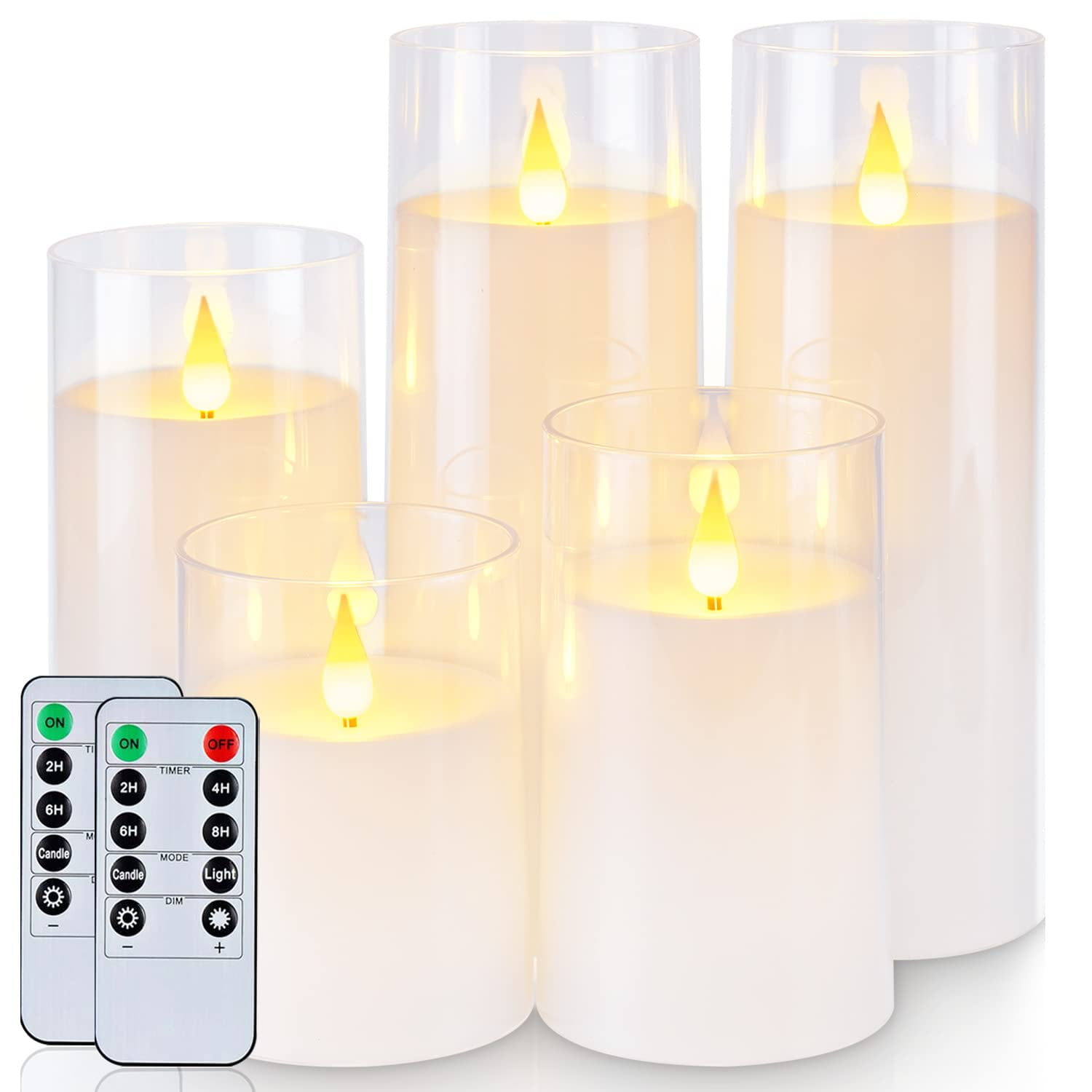 Pure White Acrylic Flameless LED Pillar Candles with Remote Control