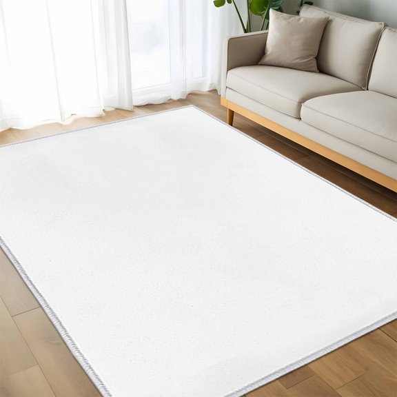 Pure White Floor Carpet Living Room Rug, Monochrome Plain Single Bright Color Non-Slip Welcome Mat Indoor Rugs for Bedroom Dining Room