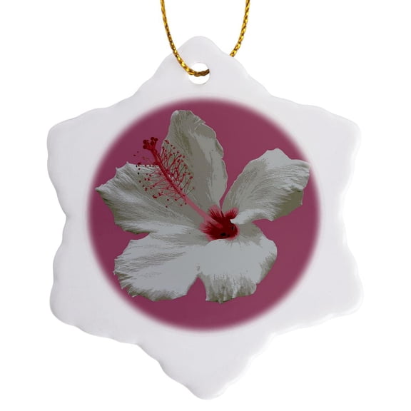 3drose, Pure White Hibiscus Tropical Flower Vector, 3 inch Snowflake Porcelain Ornament